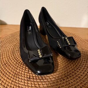 Spring Step Black Bow Block-Heel Pumps